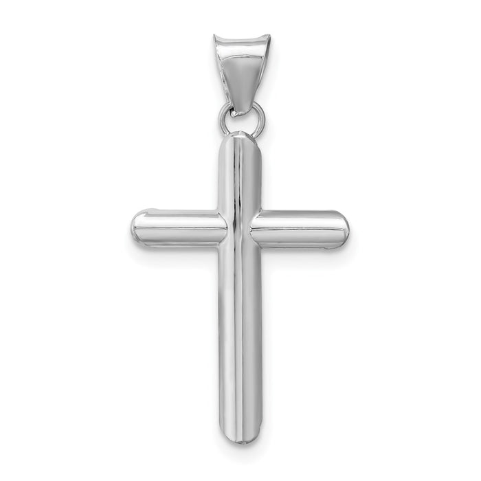 Million Charms 14K White Gold Themed Polished Tube Relgious Cross Pendant