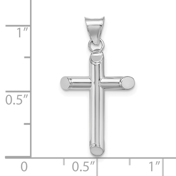 Million Charms 14K White Gold Themed Polished Tube Relgious Cross Pendant