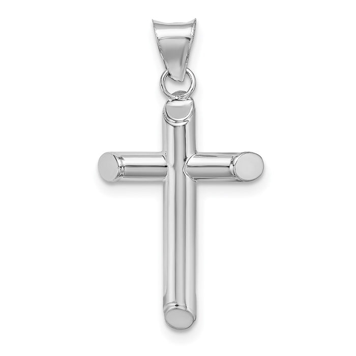 Million Charms 14K White Gold Themed Polished Tube Relgious Cross Pendant