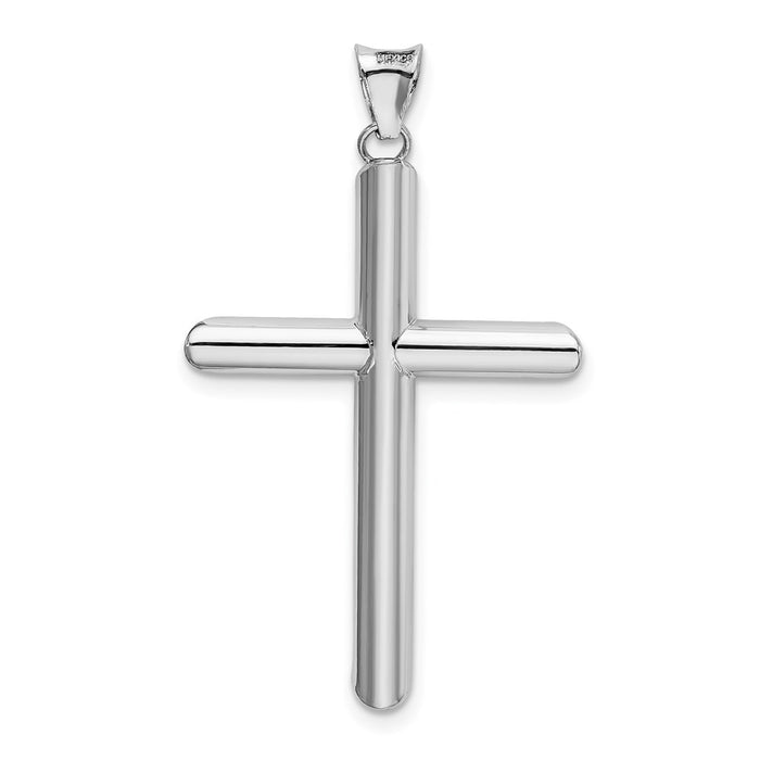 Million Charms 14K White Gold Themed Polished Tube Relgious Cross Pendant