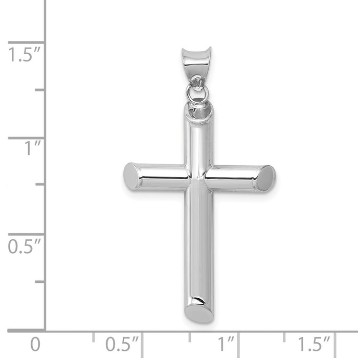 Million Charms 14K White Gold Themed Polished Tube Relgious Cross Pendant