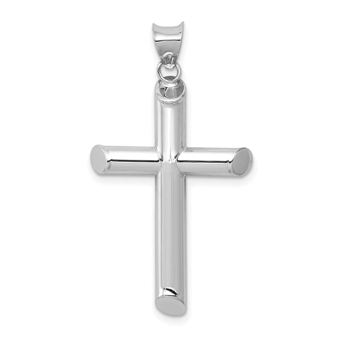 Million Charms 14K White Gold Themed Polished Tube Relgious Cross Pendant