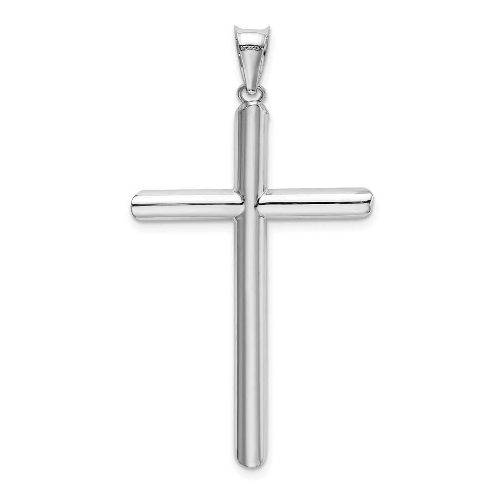 Million Charms 14K White Gold Themed Polished Tube Relgious Cross Pendant