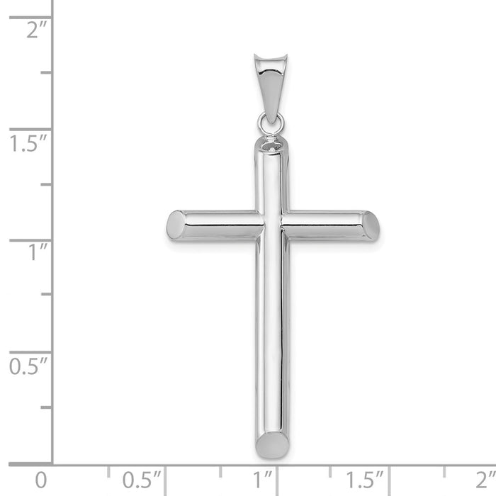 Million Charms 14K White Gold Themed Polished Tube Relgious Cross Pendant