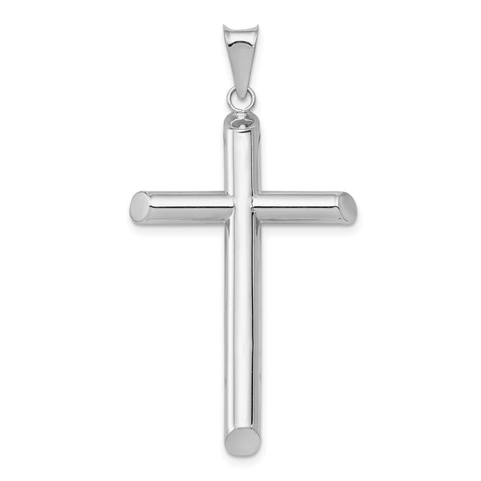 Million Charms 14K White Gold Themed Polished Tube Relgious Cross Pendant