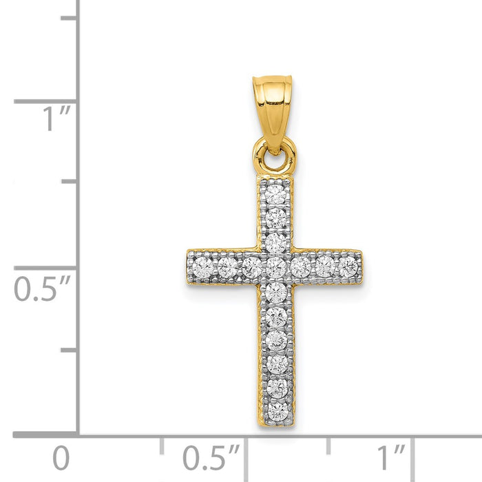 Million Charms 14K Yellow Gold Themed (Cubic Zirconia) CZ Latin Relgious Cross Pendant