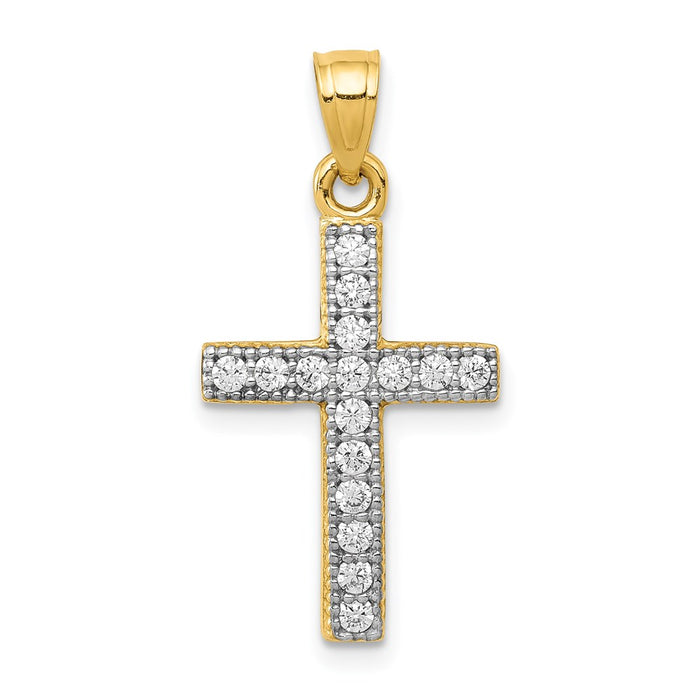 Million Charms 14K Yellow Gold Themed (Cubic Zirconia) CZ Latin Relgious Cross Pendant