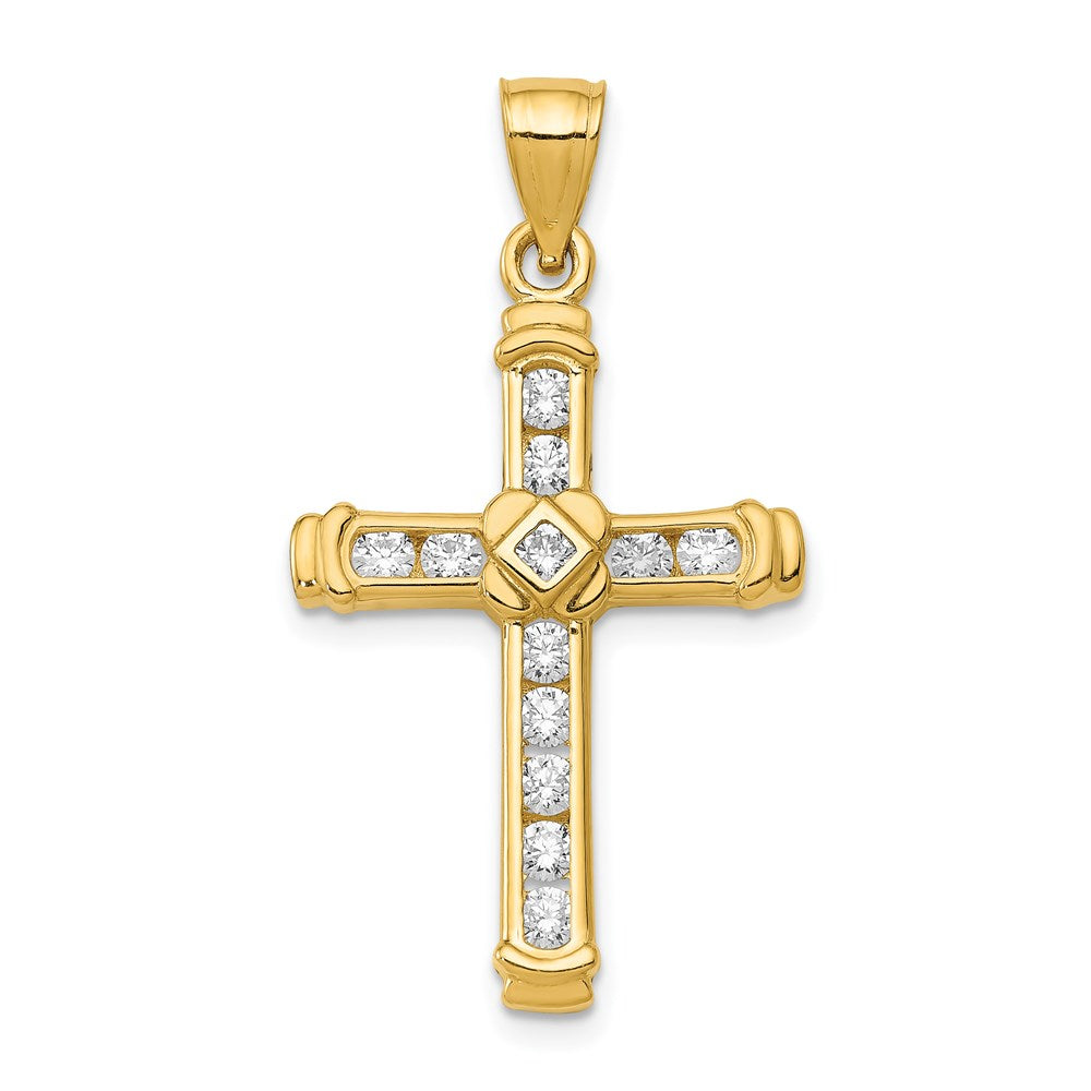 Million Charms 14K Yellow Gold Themed (Cubic Zirconia) CZ Relgious Cross Pendant