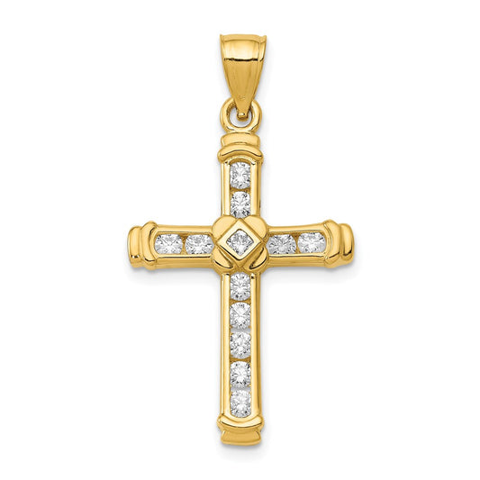Million Charms 14K Yellow Gold Themed (Cubic Zirconia) CZ Relgious Cross Pendant