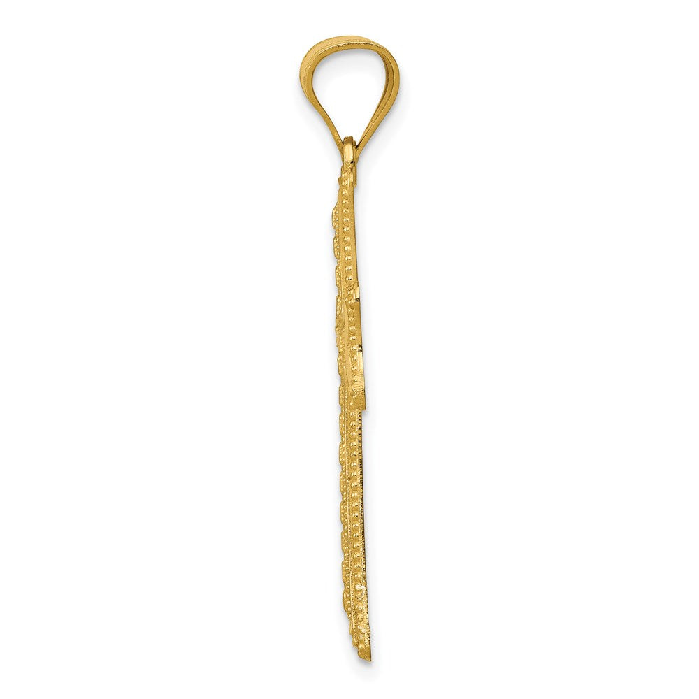 Million Charms 14K Yellow Gold Themed Diamond-Cut Relgious Cross Pendant