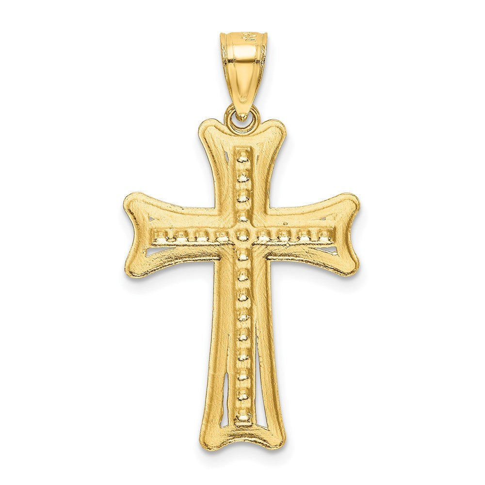 Million Charms 14K Yellow Gold Themed Diamond-Cut Relgious Cross Pendant