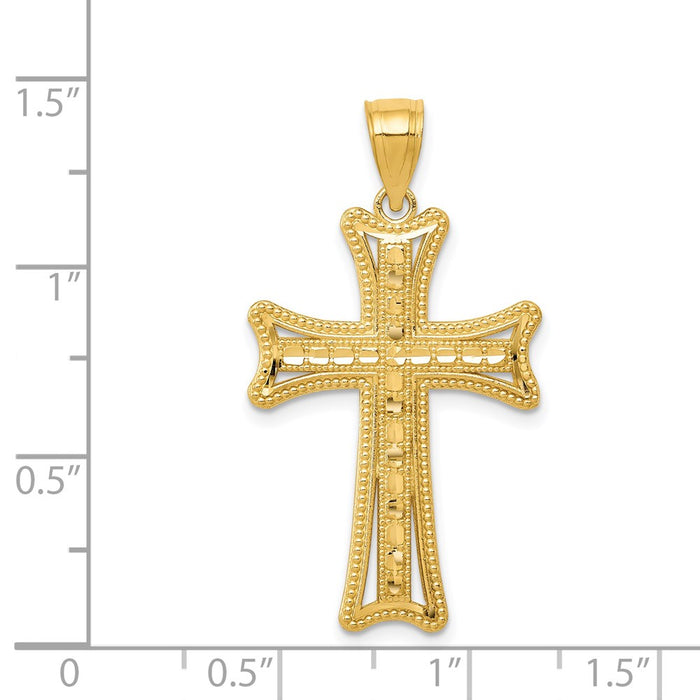 Million Charms 14K Yellow Gold Themed Diamond-Cut Relgious Cross Pendant