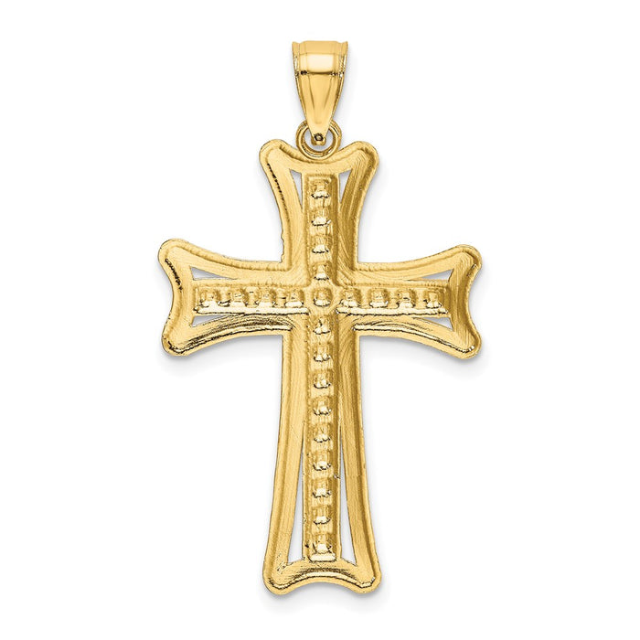 Million Charms 14K Yellow Gold Themed Diamond-Cut Relgious Cross Pendant