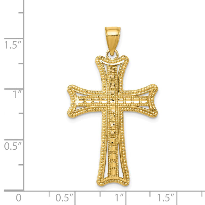 Million Charms 14K Yellow Gold Themed Diamond-Cut Relgious Cross Pendant