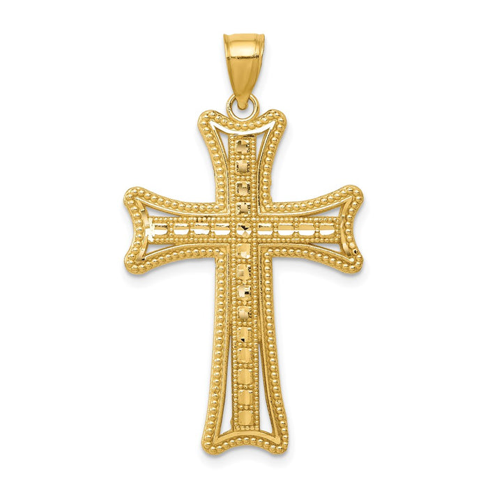 Million Charms 14K Yellow Gold Themed Diamond-Cut Relgious Cross Pendant