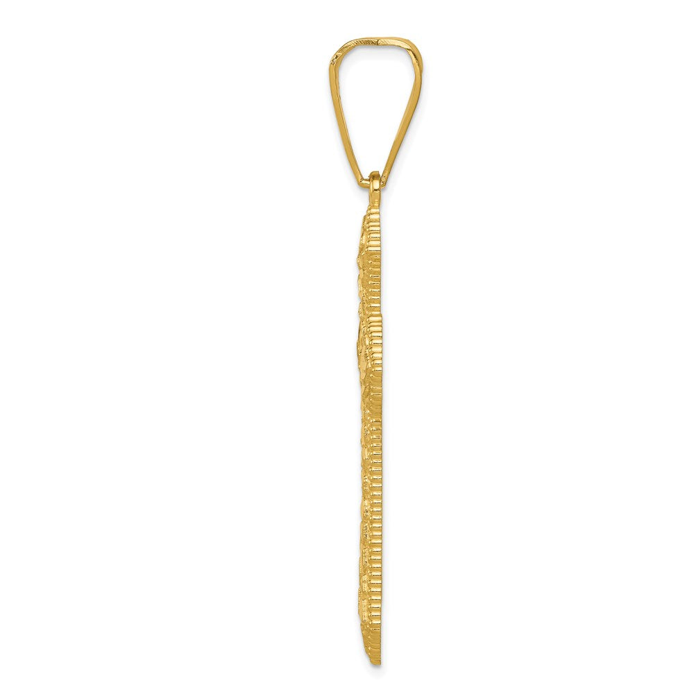Million Charms 14K Yellow Gold Themed Diamond-Cut Budded Relgious Cross Pendant