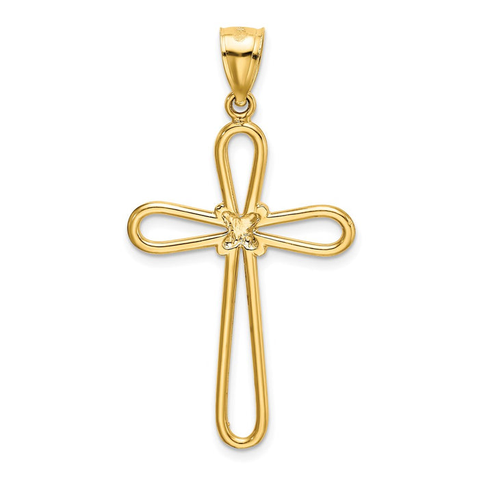 Million Charms 14K Yellow Gold Themed Polished Rounded Relgious Cross With -X- Center Pendant