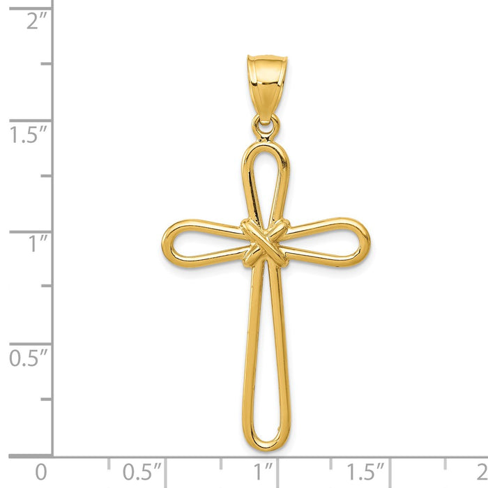 Million Charms 14K Yellow Gold Themed Polished Rounded Relgious Cross With -X- Center Pendant