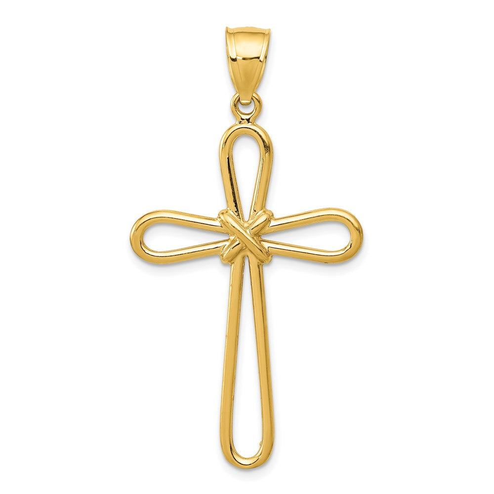 Million Charms 14K Yellow Gold Themed Polished Rounded Relgious Cross With -X- Center Pendant