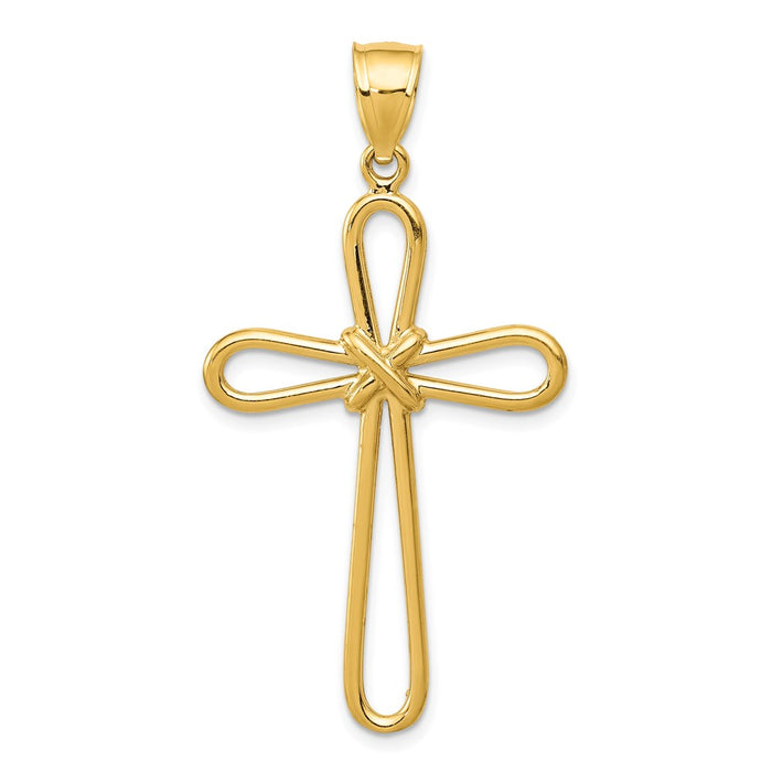 Million Charms 14K Yellow Gold Themed Polished Rounded Relgious Cross With -X- Center Pendant