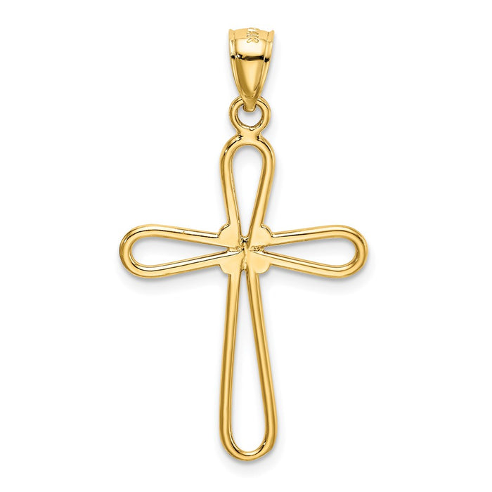 Million Charms 14K Yellow Gold Themed Polished Rounded Relgious Cross With -X- Center Pendant