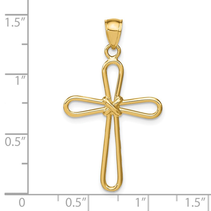 Million Charms 14K Yellow Gold Themed Polished Rounded Relgious Cross With -X- Center Pendant