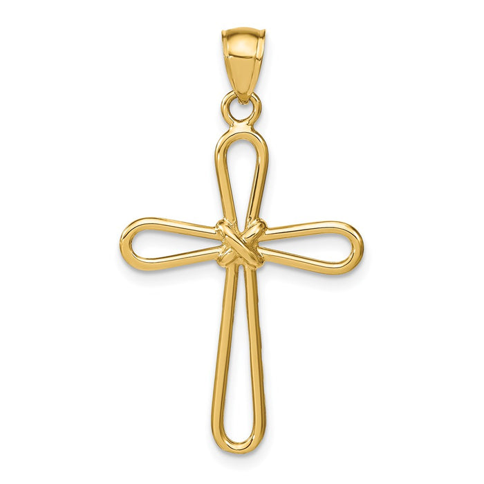 Million Charms 14K Yellow Gold Themed Polished Rounded Relgious Cross With -X- Center Pendant