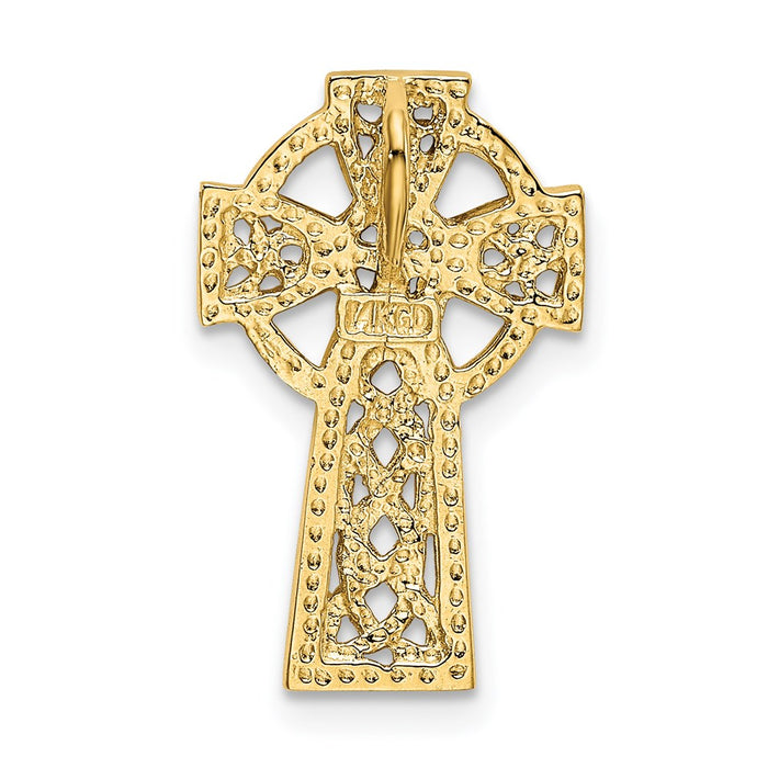 Million Charms 14K Yellow Gold Themed Polished Celtic Relgious Cross Chain Slide