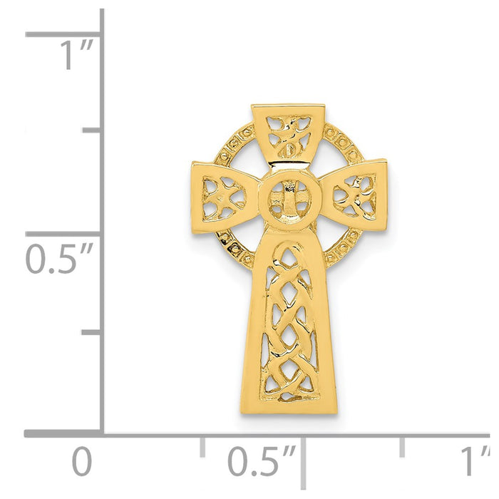Million Charms 14K Yellow Gold Themed Polished Celtic Relgious Cross Chain Slide