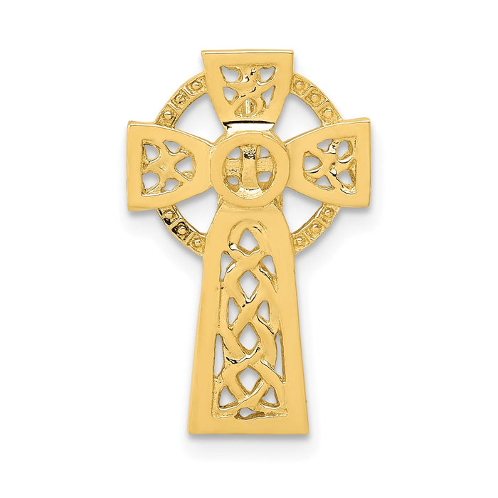 Million Charms 14K Yellow Gold Themed Polished Celtic Relgious Cross Chain Slide