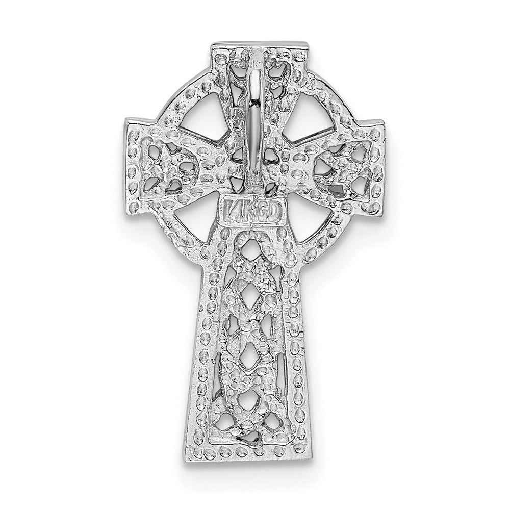 Million Charms 14K White Gold Themed Polished Celtic Relgious Cross Chain Slide