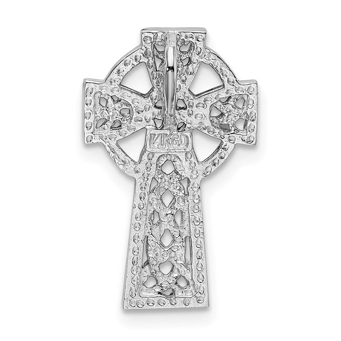 Million Charms 14K White Gold Themed Polished Celtic Relgious Cross Chain Slide