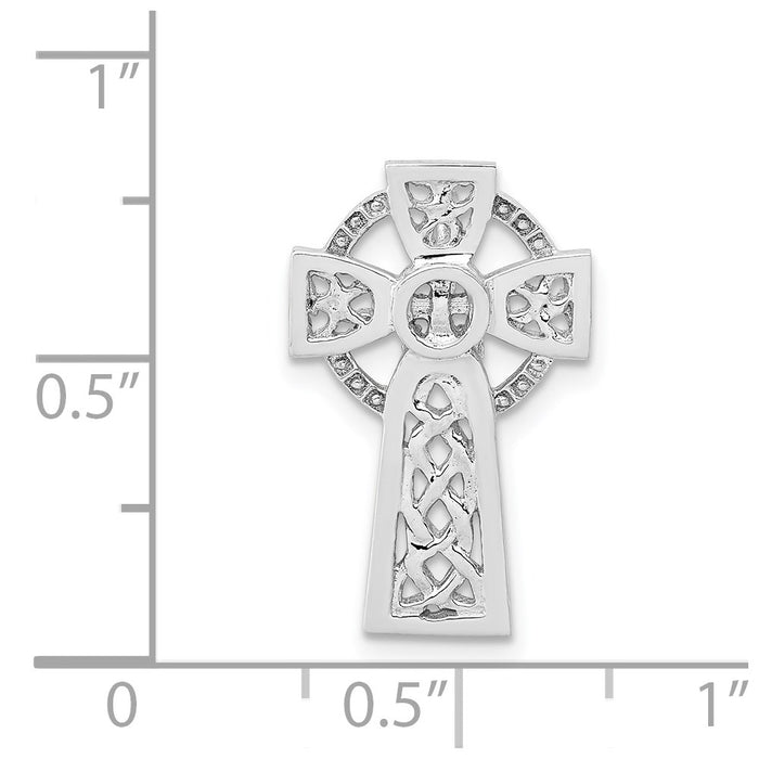 Million Charms 14K White Gold Themed Polished Celtic Relgious Cross Chain Slide