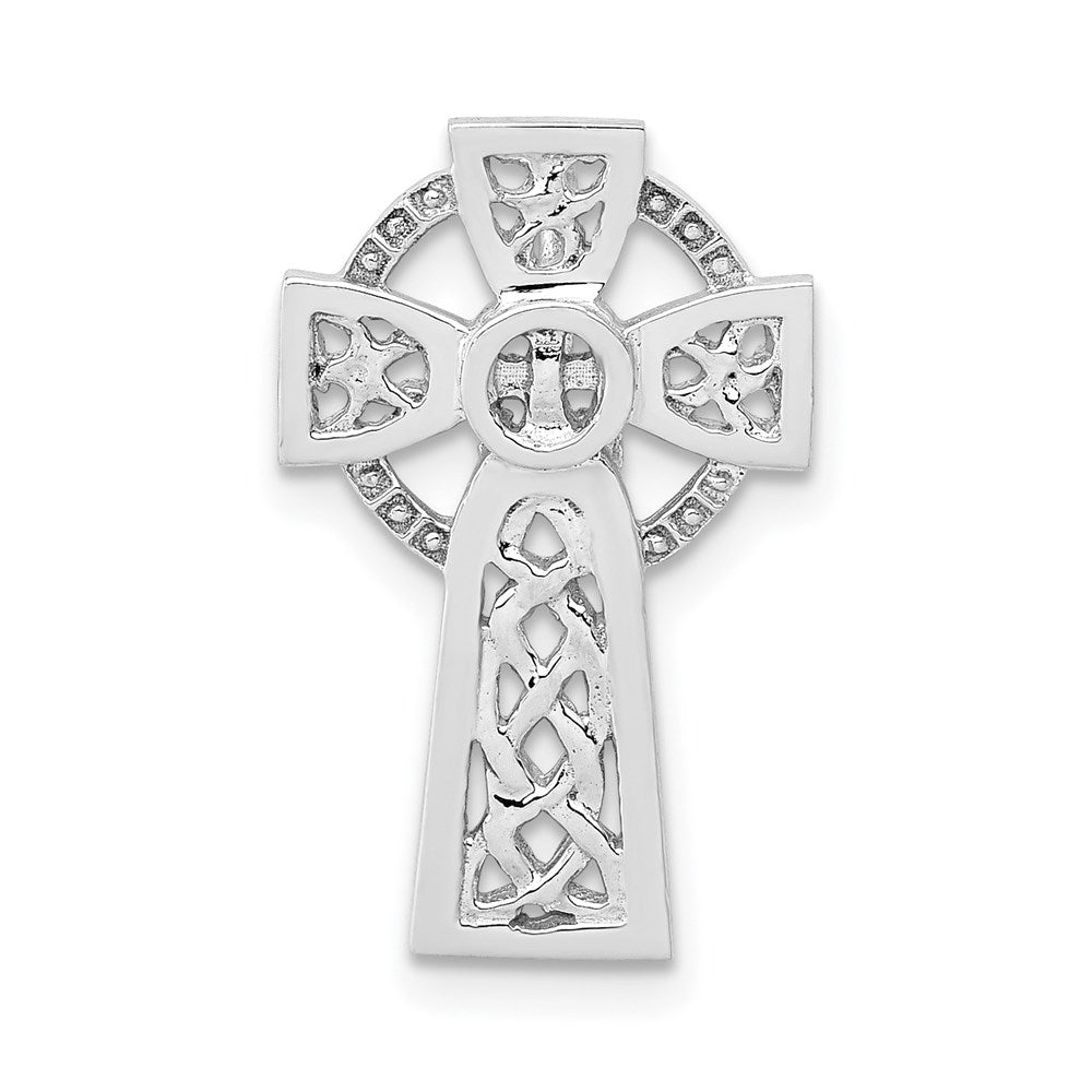 Million Charms 14K White Gold Themed Polished Celtic Relgious Cross Chain Slide