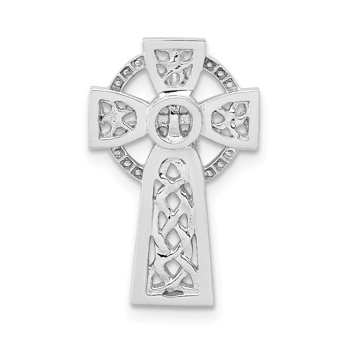 Million Charms 14K White Gold Themed Polished Celtic Relgious Cross Chain Slide