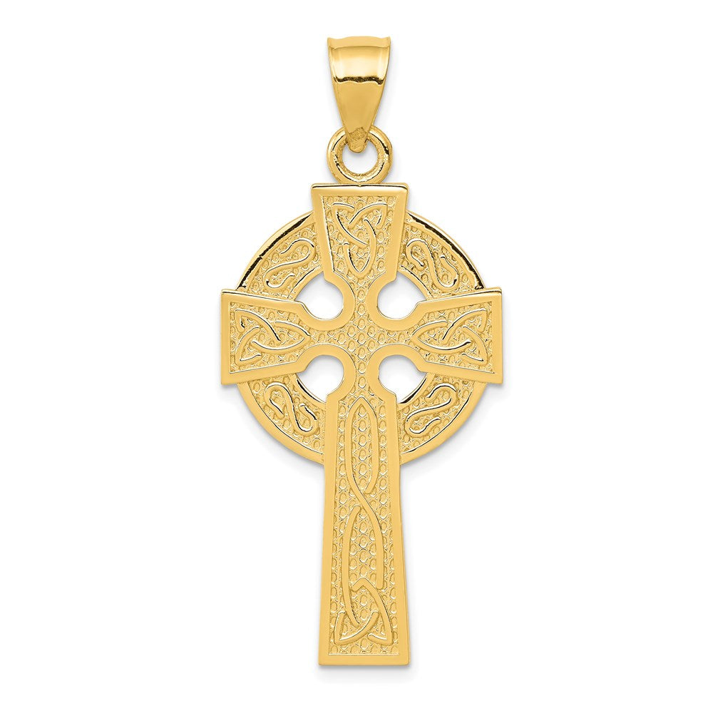 Million Charms 14K Yellow Gold Themed Polished Celtic Relgious Cross Pendant