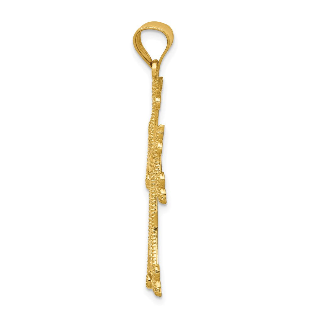Million Charms 14K Yellow Gold Themed Diamond-Cut Fancy Relgious Cross Pendant