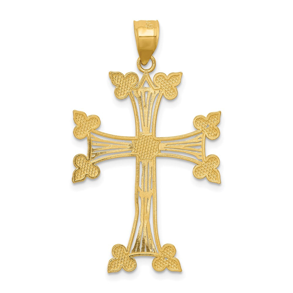 Million Charms 14K Yellow Gold Themed Diamond-Cut Fancy Relgious Cross Pendant
