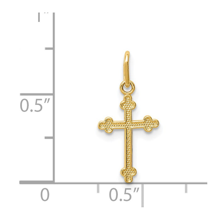 Million Charms 14K Yellow Gold Themed Polished Small Budded Relgious Cross Charm