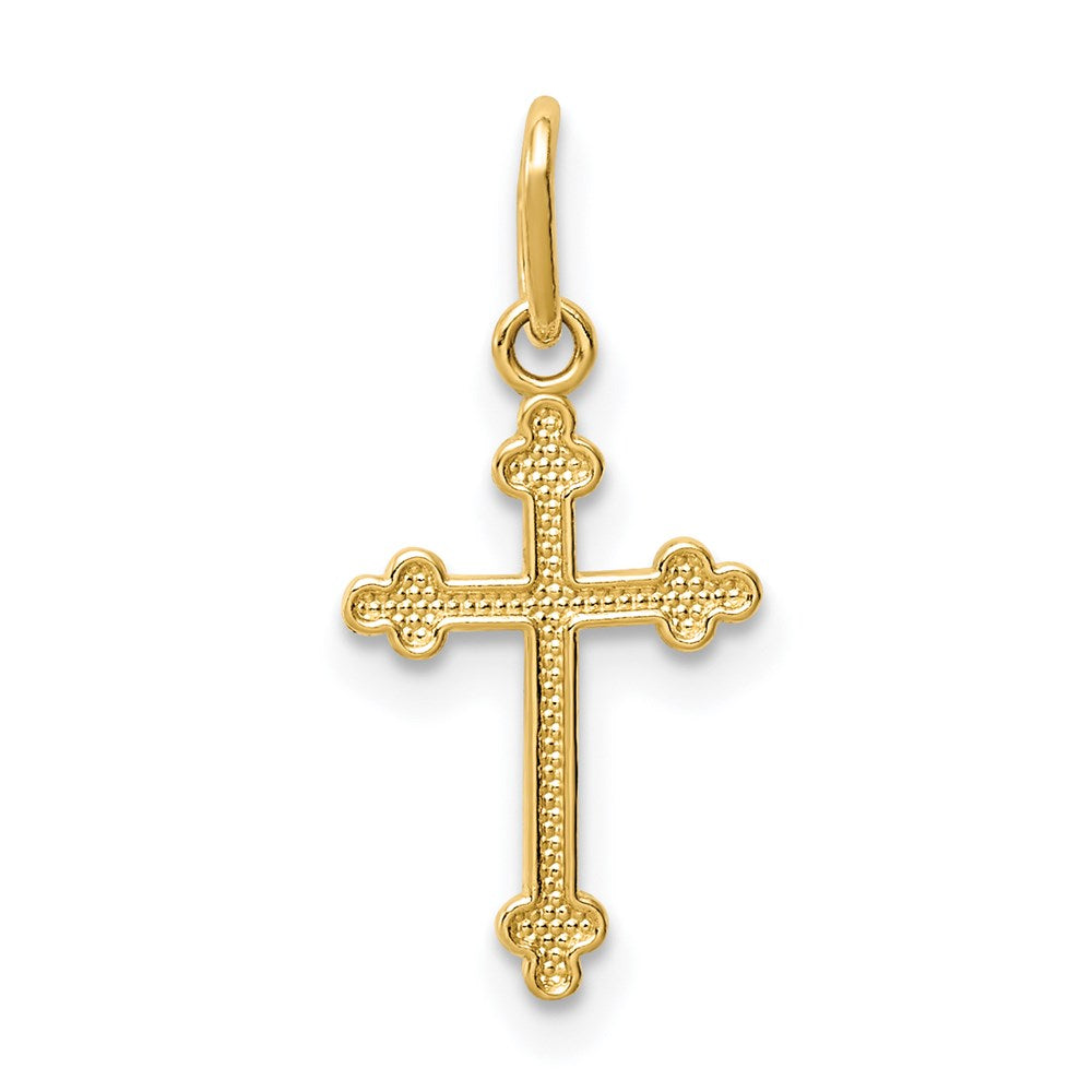 Million Charms 14K Yellow Gold Themed Polished Small Budded Relgious Cross Charm
