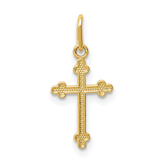Million Charms 14K Yellow Gold Themed Polished Small Budded Relgious Cross Charm
