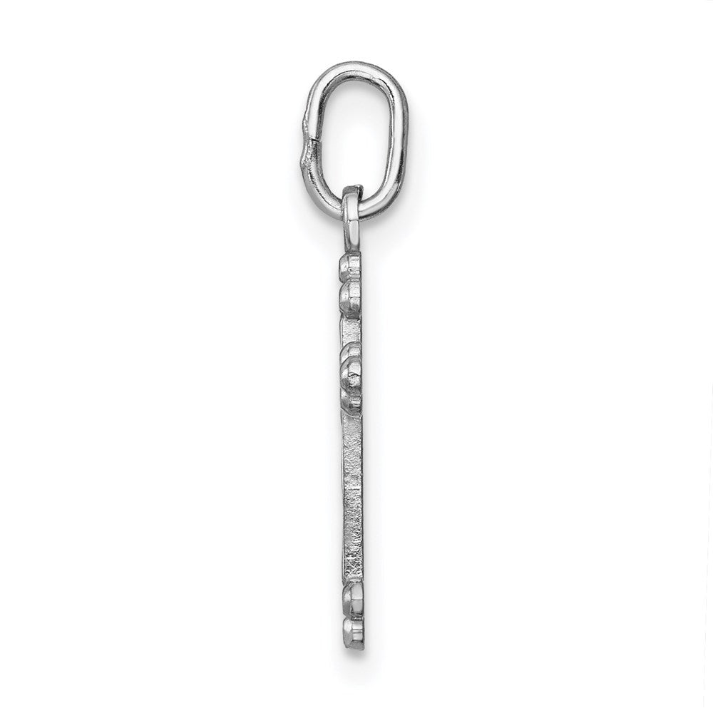 Million Charms 14K White Gold Themed Polished Diamond-Cut Small Budded Relgious Cross Charm