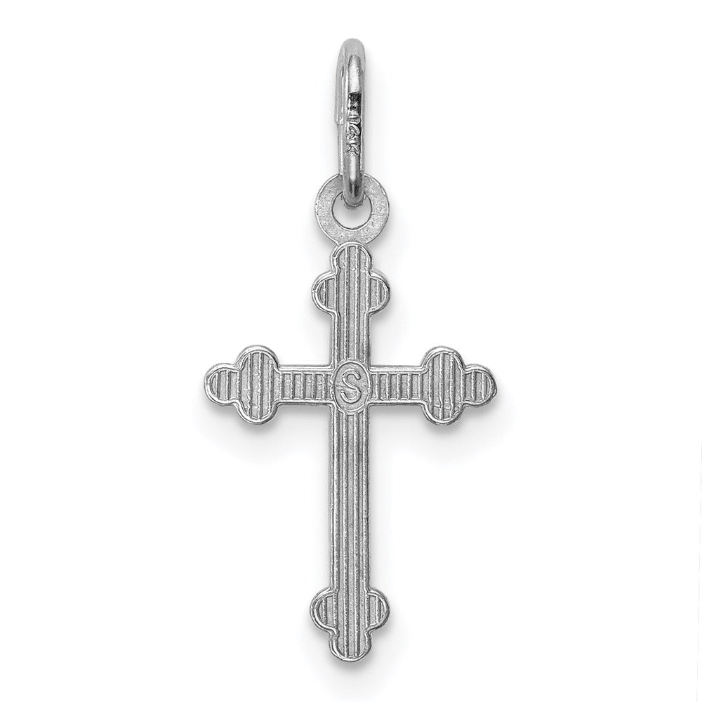 Million Charms 14K White Gold Themed Polished Diamond-Cut Small Budded Relgious Cross Charm