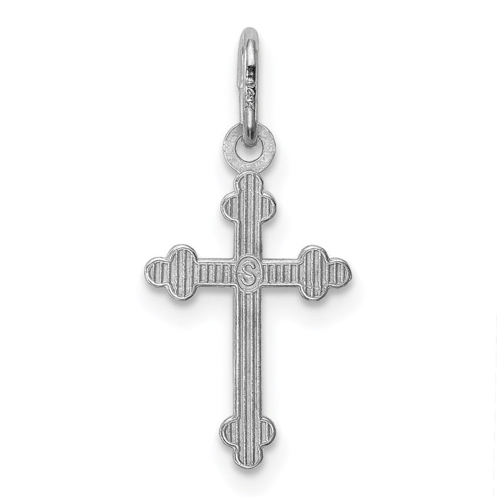 Million Charms 14K White Gold Themed Polished Diamond-Cut Small Budded Relgious Cross Charm