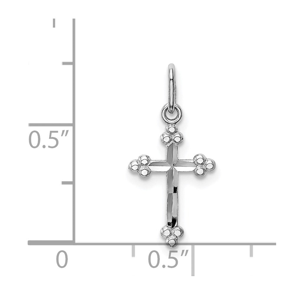 Million Charms 14K White Gold Themed Polished Diamond-Cut Small Budded Relgious Cross Charm