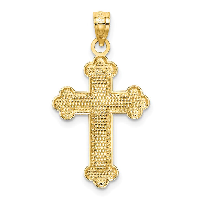 Million Charms 14K Yellow Gold Themed Satin & Polished Budded Relgious Cross Pendant