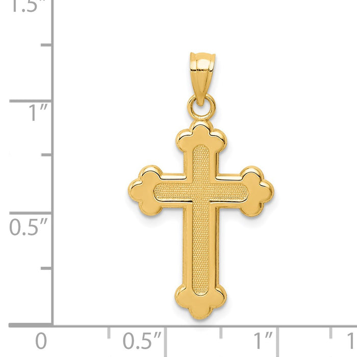 Million Charms 14K Yellow Gold Themed Satin & Polished Budded Relgious Cross Pendant