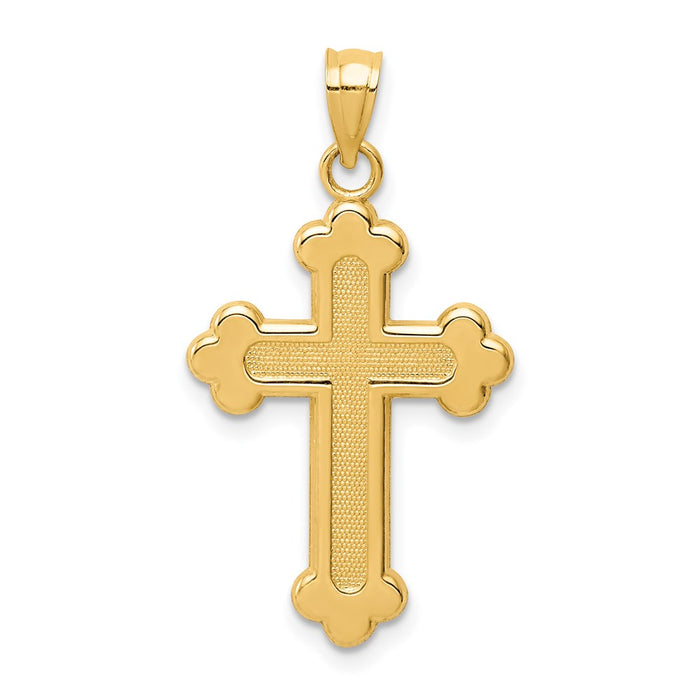 Million Charms 14K Yellow Gold Themed Satin & Polished Budded Relgious Cross Pendant