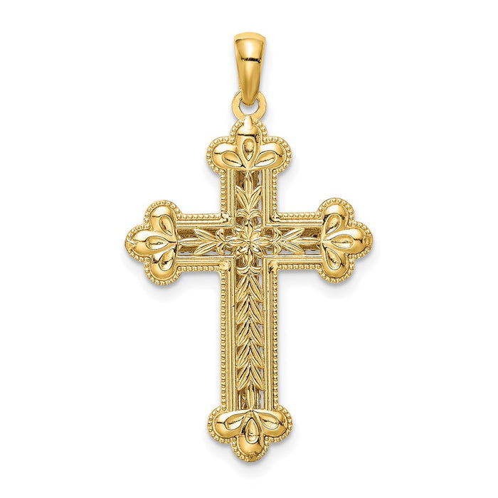 Million Charms 14K Two-Tone Diamond-Cut Polished 3D Relgious Cross Pendant