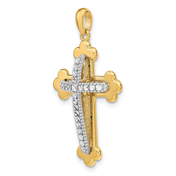 Million Charms 14K Two-Tone Diamond-Cut Polished 3D Relgious Cross Pendant